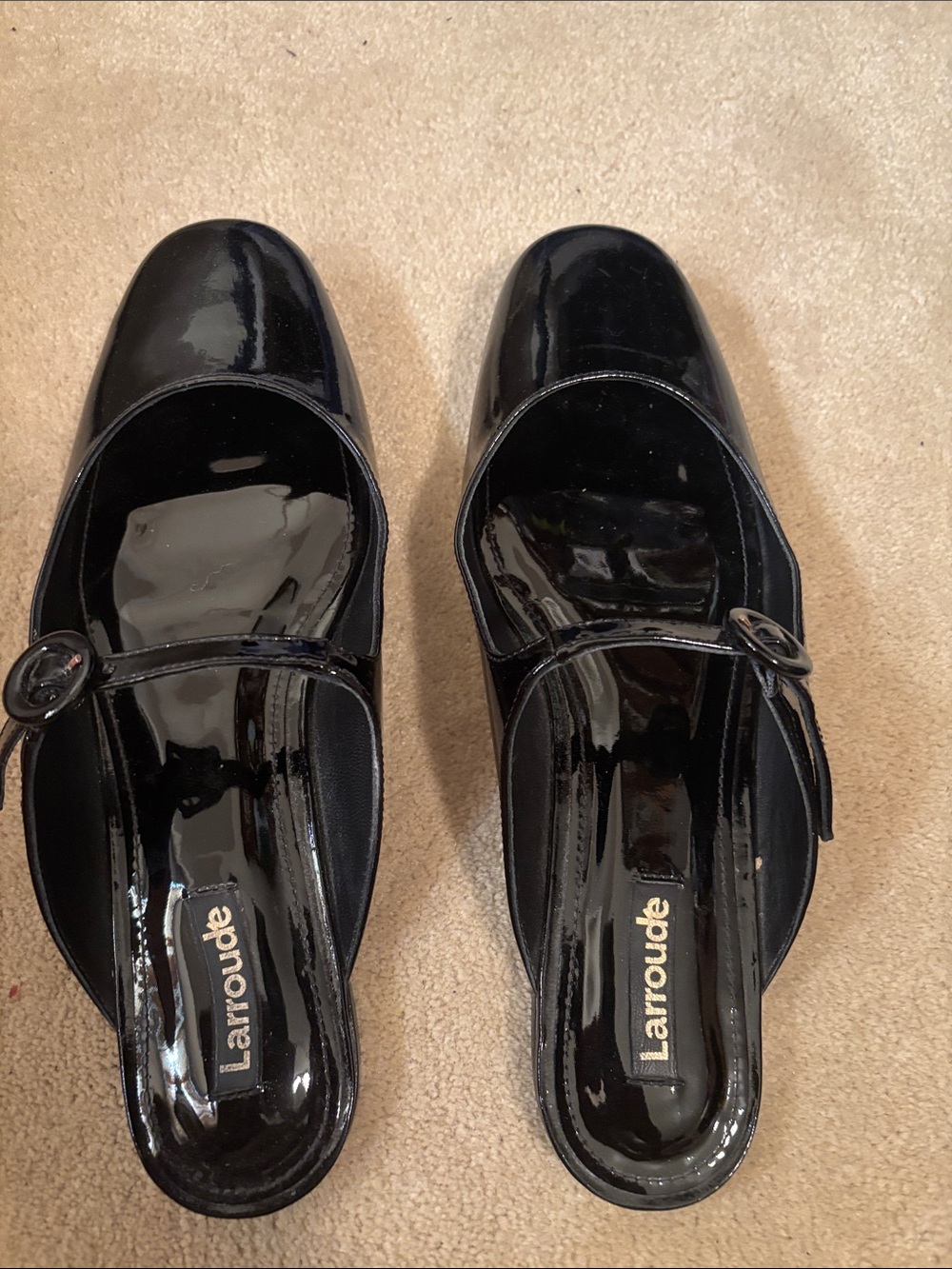 Larroude Black Patent Blair Mule Slides